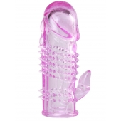 Розовая  гелевая насадка с клиторальным отростком - 13,5 см. - Toyfa Basic - в Кисловодске купить с доставкой