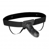 Чёрный полый страпон с вибрацией Unisex Vibrating Hollow Strap-On - 14 см. - Lux Fetish - купить с доставкой в Кисловодске