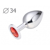 Коническая серебристая анальная втулка с красным кристаллом - 8,2 см. - Anal Jewelry Plug - купить с доставкой в Кисловодске