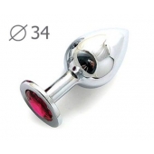 Коническая серебристая анальная втулка с малиновым кристаллом - 8,2 см. - Anal Jewelry Plug - купить с доставкой в Кисловодске