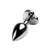 Серебристая коническая анальная пробка с красным кристаллом-сердечком - 7 см. - ToyFa - купить с доставкой в Кисловодске