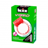 Розовое эрекционное виброкольцо Luxe VIBRO  Поцелуй стриптизёрши  + презерватив - Luxe - в Кисловодске купить с доставкой