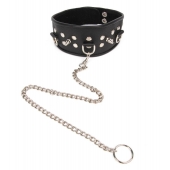 Черный ошейник с шипами и металлическим поводком-цепочкой - Notabu - купить с доставкой в Кисловодске