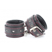 Черные оковы с шипами и контрастной строчкой - БДСМ Арсенал - купить с доставкой в Кисловодске