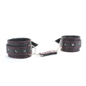 Черные оковы с шипами и контрастной строчкой - БДСМ Арсенал - купить с доставкой в Кисловодске