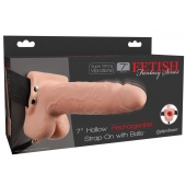 Телесный перезаряжаемый вибрострапон 7  Hollow Rechargeable Strap-on with Balls - 20,3 см. - Pipedream - купить с доставкой в Кисловодске