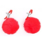 Зажимы для сосков с красным пушком - Notabu - купить с доставкой в Кисловодске