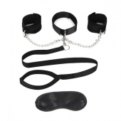 Чёрный ошейник с наручниками и поводком Collar Cuffs   Leash Set - Lux Fetish - купить с доставкой в Кисловодске