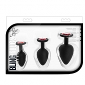 Набор черных анальных пробок с красным кристаллом-сердечком Bling Plugs Training Kit - Blush Novelties - купить с доставкой в Кисловодске