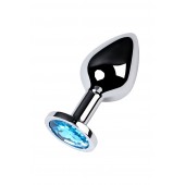 Серебристая конусовидная анальная пробка с голубым кристаллом - 8 см. - ToyFa - купить с доставкой в Кисловодске