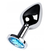 Серебристая конусовидная анальная пробка с голубым кристаллом - 8 см. - ToyFa - купить с доставкой в Кисловодске