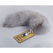 Серебристая анальная пробка с натуральным хвостиком - Sitabella - купить с доставкой в Кисловодске