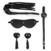 Эротический набор в черном цвете: маска, кляп, пэстисы, плётка - Notabu - купить с доставкой в Кисловодске