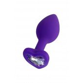 Фиолетовая анальная втулка Diamond Heart с прозрачным кристаллом - 7 см. - ToyFa - купить с доставкой в Кисловодске
