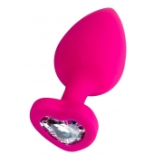 Розовая анальная втулка Diamond Heart с прозрачным кристаллом - 9,5 см. - ToyFa - купить с доставкой в Кисловодске