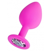 Розовая анальная втулка Brilliant с прозрачным кристаллом - 8 см. - ToyFa - купить с доставкой в Кисловодске