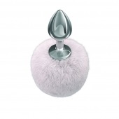 Серебристая анальная пробка с белым пушистым хвостиком Twinkle - Lola Games - купить с доставкой в Кисловодске