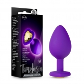 Фиолетовая анальная пробка Bling Plug Medium с золотистым стразом - 8,3 см. - Blush Novelties - купить с доставкой в Кисловодске