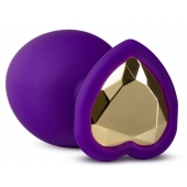 Фиолетовая анальная пробка Bling Plug Large с золотистым стразом - 9,5 см. - Blush Novelties - купить с доставкой в Кисловодске