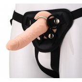 Телесный страпон на черных трусиках STRAP ON REAL DILDO - 20 см. - Dream Toys - купить с доставкой в Кисловодске