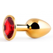 Золотистая анальная пробка с красным стразом - 7,2 см. - Anal Jewelry Plug - купить с доставкой в Кисловодске
