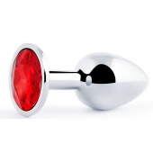 Серебристая анальная пробка с красным стразом - 7,2 см. - Anal Jewelry Plug - купить с доставкой в Кисловодске