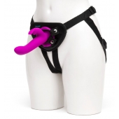 Лиловый страпон Rechargeable Vibrating Strap-On Harness Set - 17,6 см. - Happy Rabbit - купить с доставкой в Кисловодске