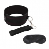 Черный ошейник с длинным поводком Collar and Leash Set - Lux Fetish - купить с доставкой в Кисловодске
