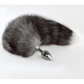 Серебристая анальная пробка с серым хвостиком - Sitabella - купить с доставкой в Кисловодске