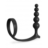 Черная анальная цепочка с эрекционным кольцом Ass-gasm Cockring Anal Beads - Pipedream - в Кисловодске купить с доставкой