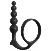 Черная анальная цепочка с эрекционным кольцом Ass-gasm Cockring Anal Beads - Pipedream - в Кисловодске купить с доставкой