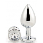 Серебристая анальная втулка с прозрачным кристаллом - 7,1 см. - Dream Toys - купить с доставкой в Кисловодске