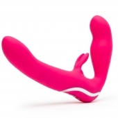 Ярко-розовый безремневой страпон Rechargeable Vibrating Strapless Strap-On - Happy Rabbit - купить с доставкой в Кисловодске