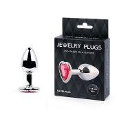 Серебристая анальная пробка с малиновым кристаллом-сердечком - 7 см. - Anal Jewelry Plug - купить с доставкой в Кисловодске