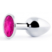 Серебристая анальная пробка с малиновым кристаллом - 7,2 см. - Anal Jewelry Plug - купить с доставкой в Кисловодске