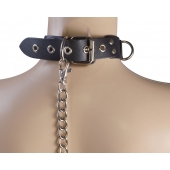 Черный кожаный ошейник Big Ring - Sitabella - купить с доставкой в Кисловодске
