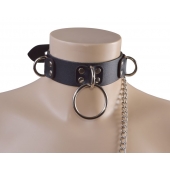Черный кожаный ошейник Big Ring - Sitabella - купить с доставкой в Кисловодске