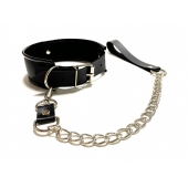 Черный ошейник с поводком из эко-кожи - БДСМ Арсенал - купить с доставкой в Кисловодске