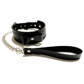 Черный ошейник с поводком из эко-кожи - БДСМ Арсенал - купить с доставкой в Кисловодске