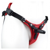 Красно-черный женский пояс с 2 способами крепления насадок и вагинальной пробкой - LOVETOY (А-Полимер) - купить с доставкой в Кисловодске