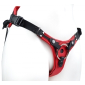 Красно-черный женский пояс с 2 способами крепления насадок и вагинальной пробкой - LOVETOY (А-Полимер) - купить с доставкой в Кисловодске