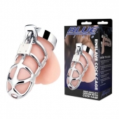 Серебристая металлическая клетка для члена с замком Enslave Cock Cage - BlueLine - купить с доставкой в Кисловодске