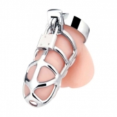 Серебристая металлическая клетка для члена с замком Enslave Cock Cage - BlueLine - купить с доставкой в Кисловодске