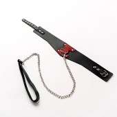 Черный широкий ошейник с красным декором и поводком - Crazy Handmade - купить с доставкой в Кисловодске