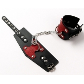 Черные кожаные оковы с красными вставками - Crazy Handmade - купить с доставкой в Кисловодске