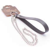 Серебристый металлический поводок с кожаной черной ручкой - 80 см. - Crazy Handmade - купить с доставкой в Кисловодске