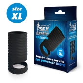 Черная открытая насадка на пенис с кольцом для мошонки XL-size - 8,9 см. - Sex Expert - в Кисловодске купить с доставкой
