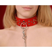 Красный кожаный ошейник с карабином и поводком - Sitabella - купить с доставкой в Кисловодске