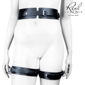 Черный кожаный пояс с гартерами - L-XL - Notabu - купить с доставкой в Кисловодске