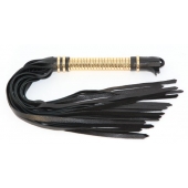 Чёрная кожаная плетка с золотистой рукоятью - 50 см. - БДСМ Арсенал - купить с доставкой в Кисловодске